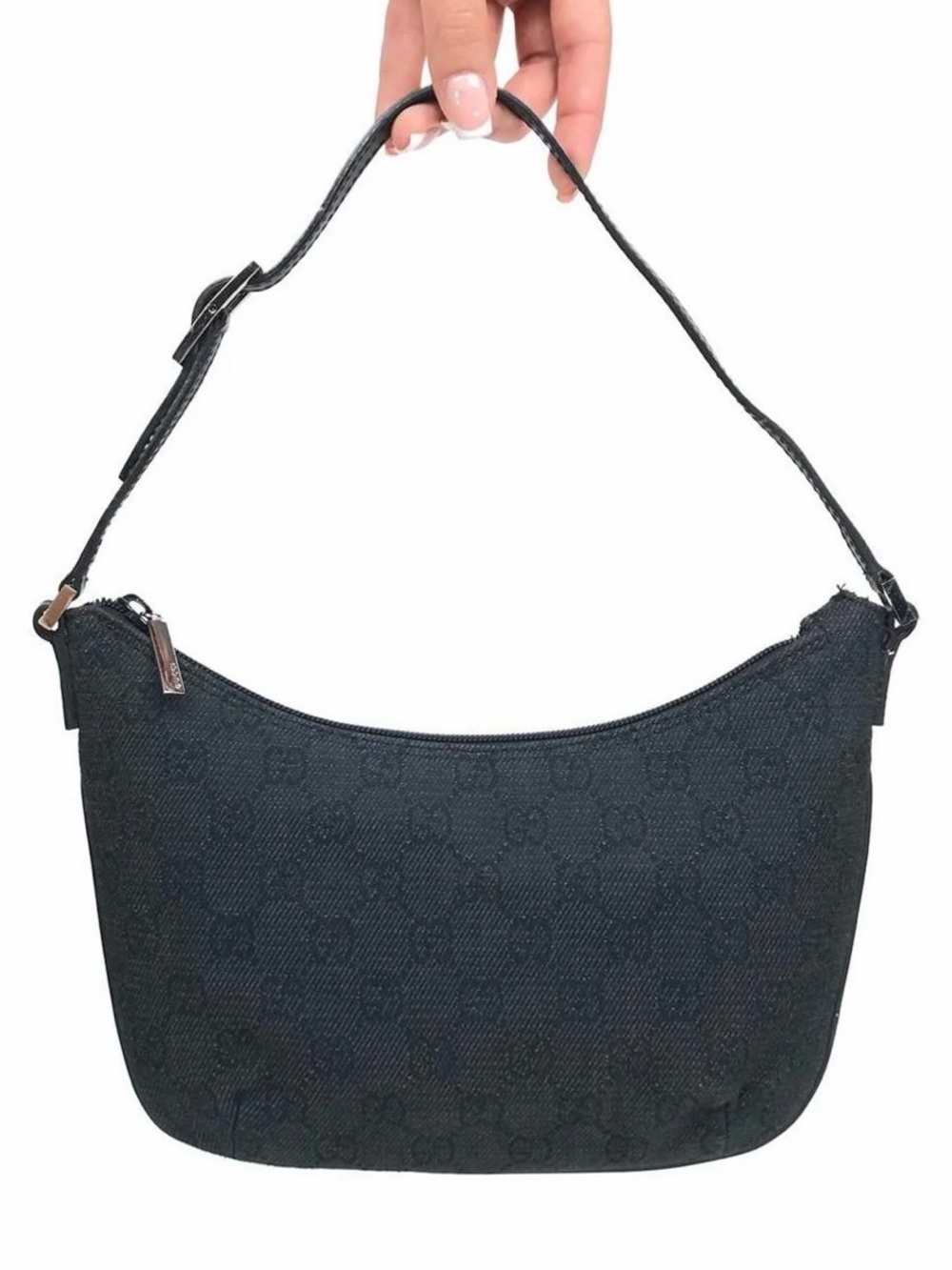 Authentic Gucci Black GG Monogram Pochette Mini Shoulder Bag Canvas